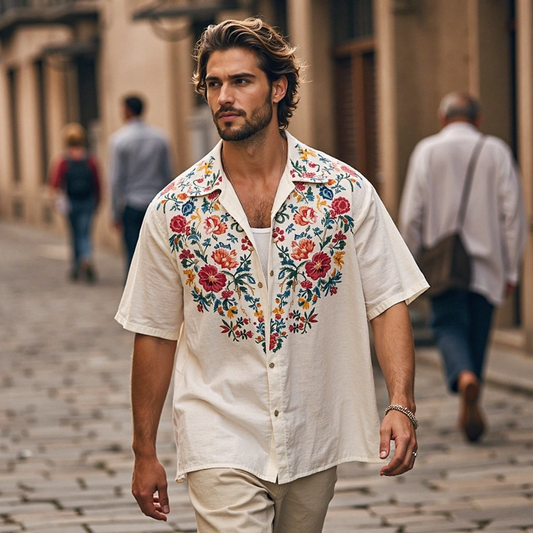 Men's Bohemian Resort Linen Shirt artswardrobe