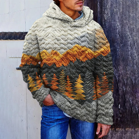 Vintage Forest Mountain Men's Cozy Hooded Sweater artswardrobe