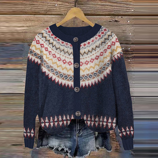 Vintage Icelandic Knitted Jacquard Women's Sweater elevenforest