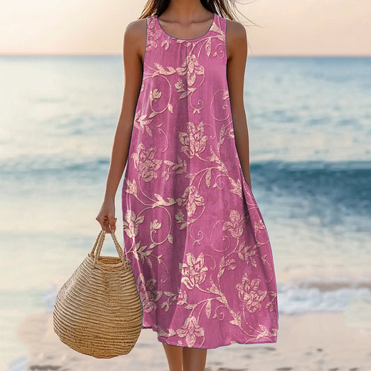 Women's Vintage Bohemian Floral Print Casual Dress artswardrobe