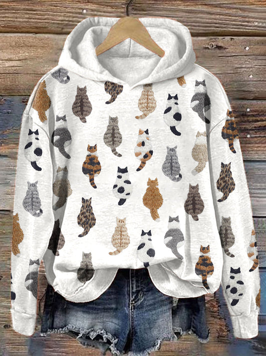 Cute Cats Embroidery Pattern Cozy Hoodie elevenforest
