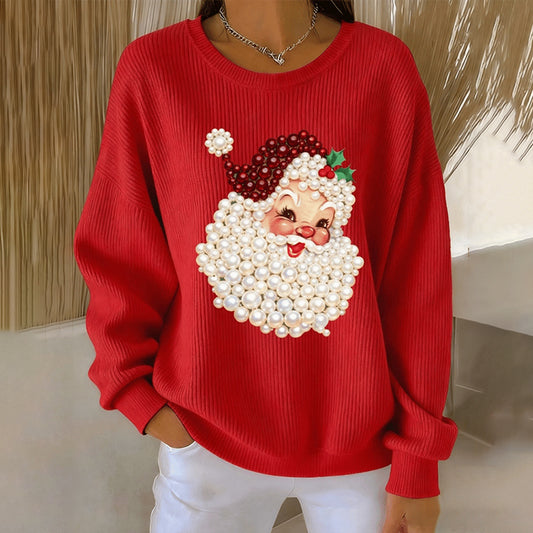 Comstylish Women's Christmas Santa Claus Print Crew Neck Long Sleeve Sweatshirt