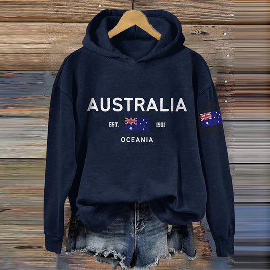 Australia Print Long Sleeve Casual Hoodie elevenforest