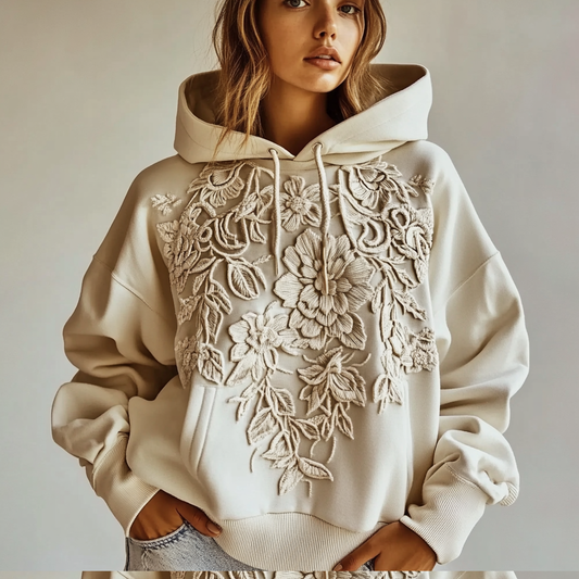 Comstylish Vintage Women's Floral Embroidery Art Casual Comfort Hoodie