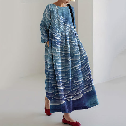 Comstylish Women‘s School Fish Linen Blend Casual Maxi Dress