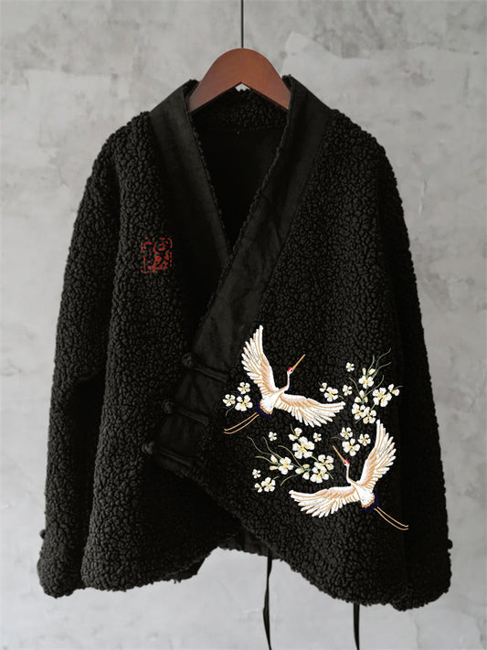 Comstylish Vintage Japanese Crane Plum Blossom Art Casual Design Kimono
