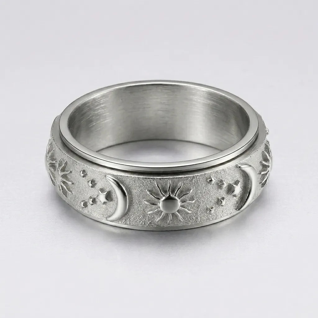 Sun & Crescent Moon Spinner Ring