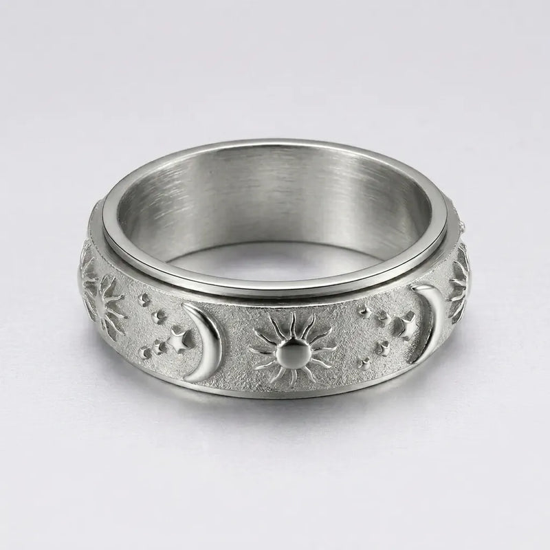 Sun & Crescent Moon Spinner Ring