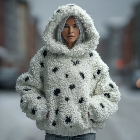 Women's Cute Polka Dot Plush Warm Hoodie