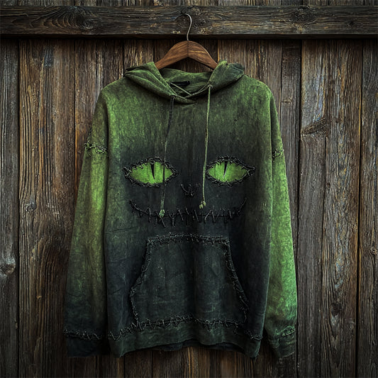 Halloween Black Cat Face Gradient Dyed Hoodie