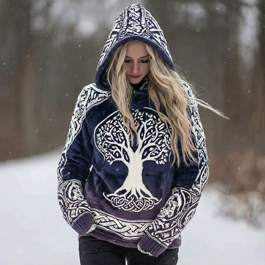 Comstylish Women's Vintage Viking Celtic Tree Of Life Art Plush Cozy Hoodie