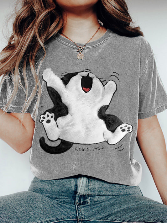 Comstylish Stretching Cat Plush Art Women's T-Shirt