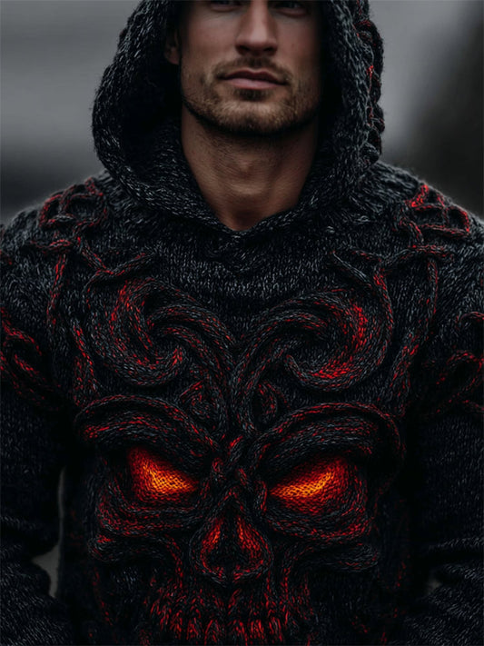 Men���s Viking Celtic Skull Cozy Chunky Hooded Sweater artswardrobe