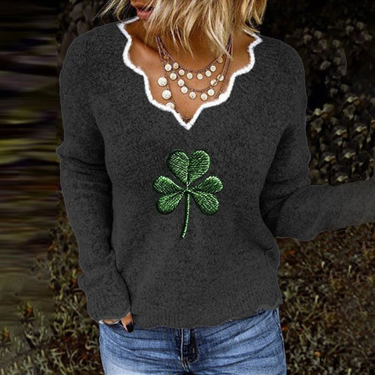 Women's St. Patrick's Day Shamrock Jacquard Sweater artswardrobe