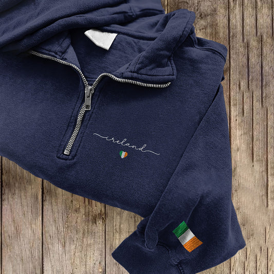 Comstylish Ireland Art Embroidered Zip Up Sweatshirt