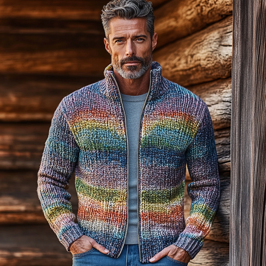 Men's Vintage Gradient Knitted Jacquard Zip Cozy Sweater elevenforest