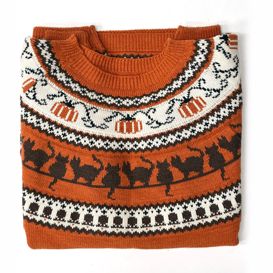 Fall Black Cat Pumpkin Halloween Printed Women's Sweater artswardrobe