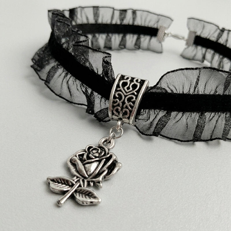 Ruffled Lace Rose Gothic Choker Necklace