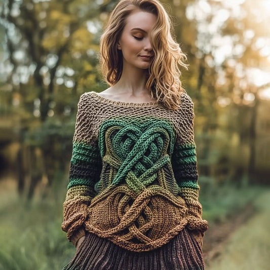 Women's Celtic Knot Jacquard Crew Neck Contrast Sweater elevenforest