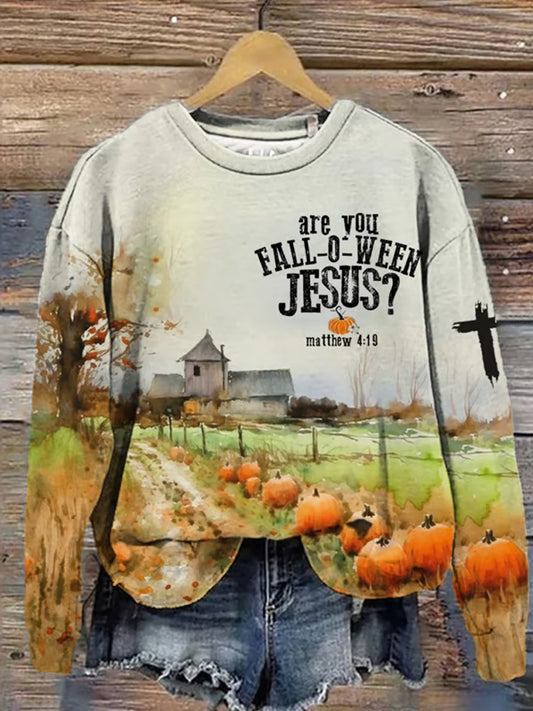 Comstylish Women's Are You Fall-o-ween Jesus Matthew 4:19 Print Crew Neck Sweatshirt