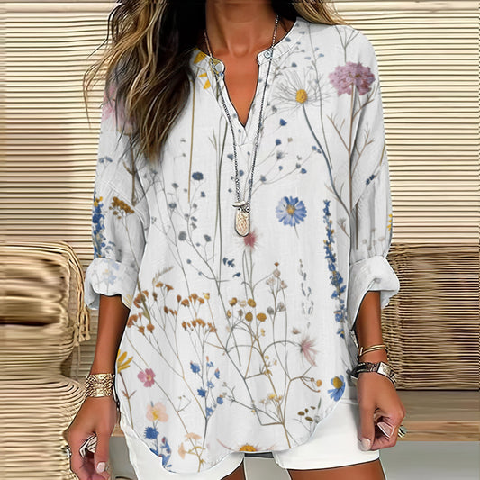 Comstylish Vintage Floral Art Print Linen Blend Tunic