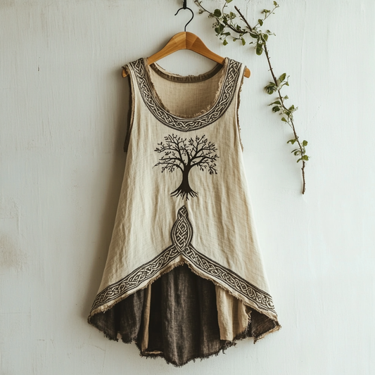 Women's Viking Tree Of Life Celtic Art Linen Sleeveless Top artswardrobe