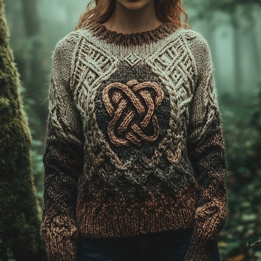 Classic Gradient Celtic Knot Chunky Contrast Color Cozy Sweater elevenforest