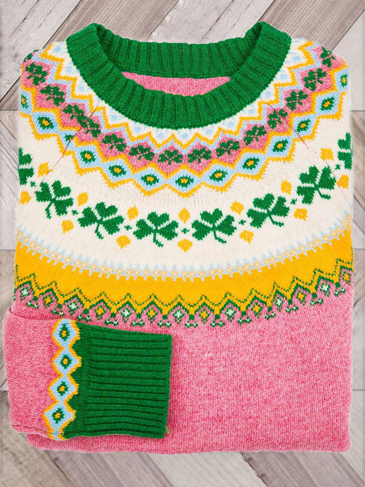 Shamrock Pattern Cozy Fair Isle Knit Sweater elevenforest