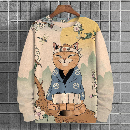 Men's Japanese Sushi Cat Casual Sweatshirt elevenforest