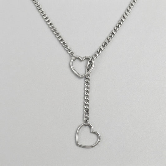 Double Open Heart Lariat Necklace