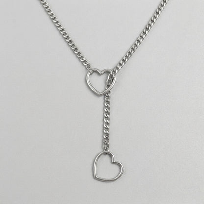 Double Open Heart Lariat Necklace