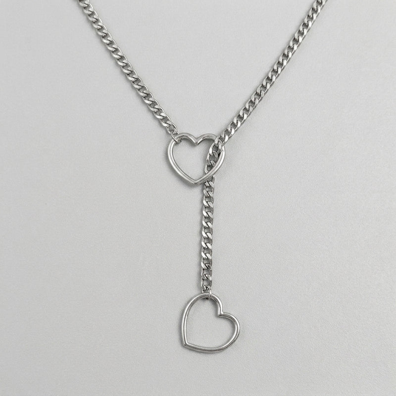 Double Open Heart Lariat Necklace