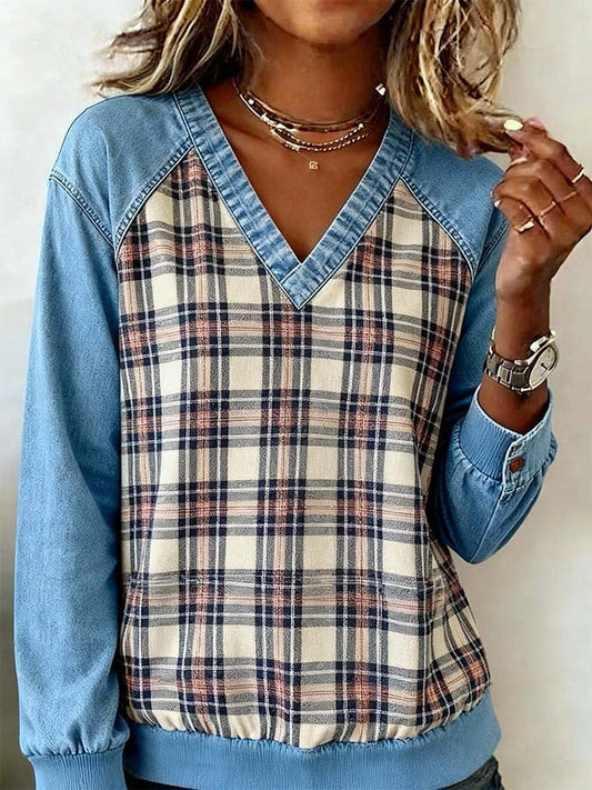 Women'S Casual Loose Contrast Color Stitching Top 