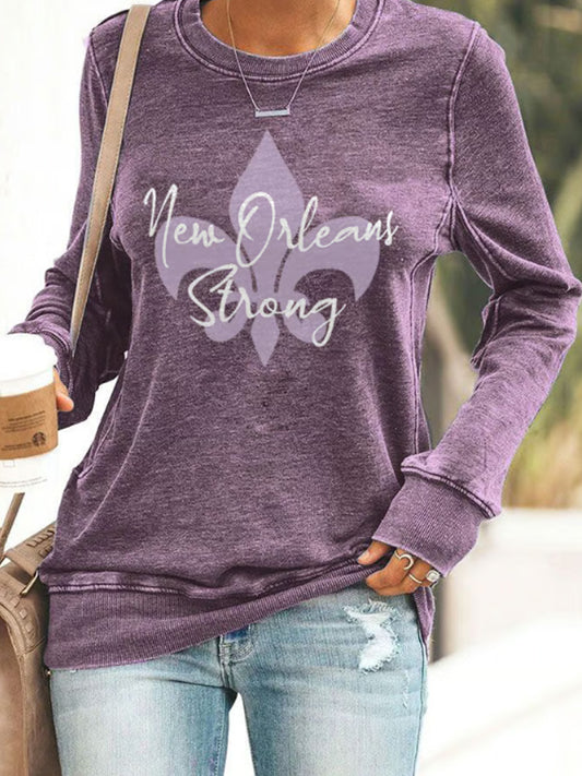 Comstylish V-neck Retro New Orleans Strong Fleur-de-lis Print T-Shirt