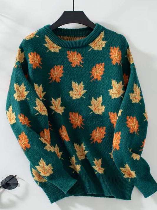 Valentina® | Knitted sweater with a maple leaf print
