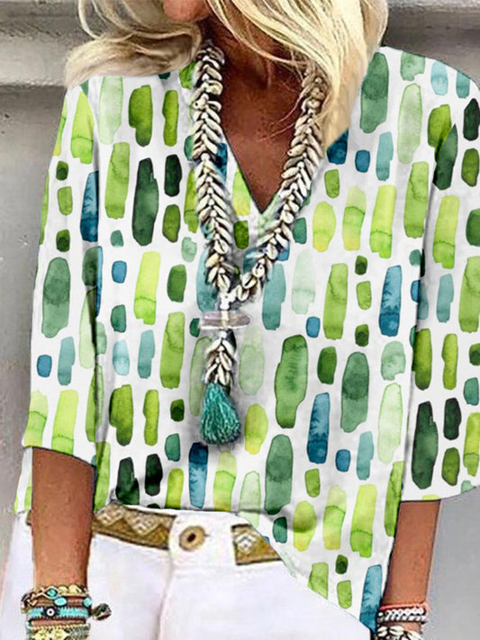 Comstylish Green Watercolor Stripes Linen Blend Cozy Shirt