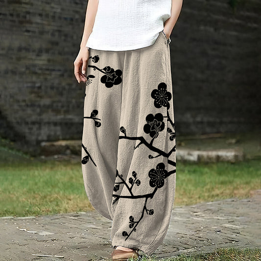 Comstylish Women's Sakura Art Ink And Wash Loose Casual Pants