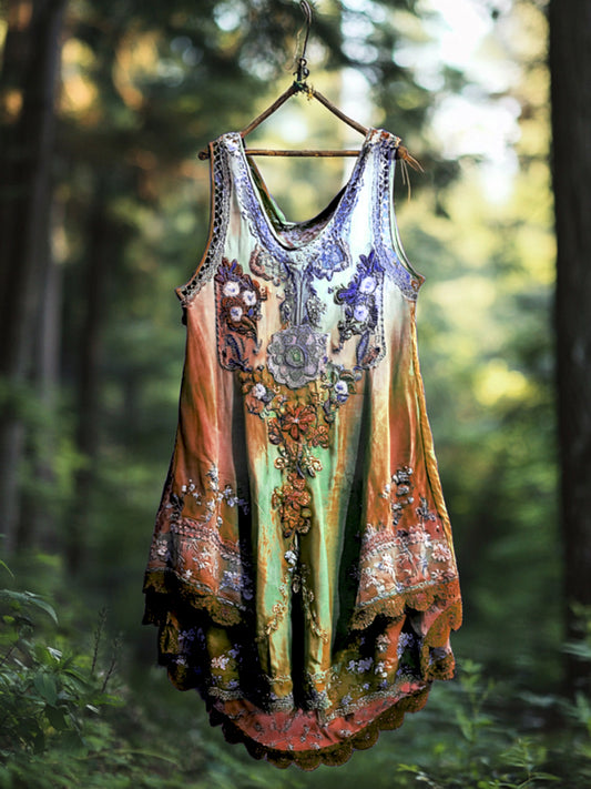 Boho Lavender Gradient Lace Art Linen Sleeveless Tank Top artswardrobe