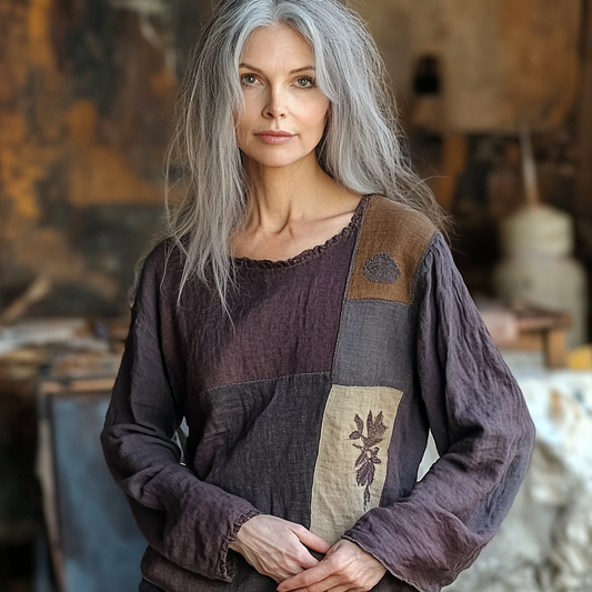 Fashion Floral Patchwork Cotton And Linen Women's T-shirt artswardrobe
