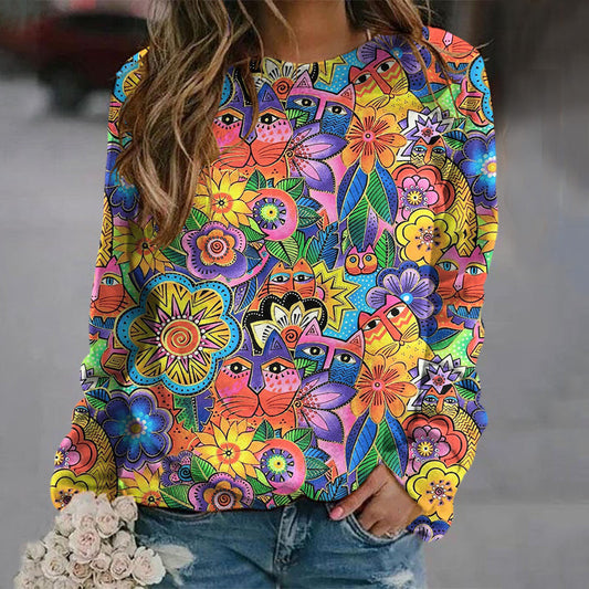 Abstract Cat Print Women's Sweatshirt elevenforest