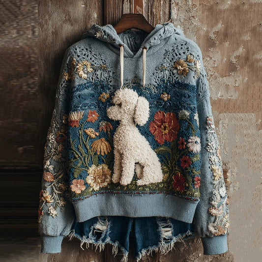 Women's Lace Floral Art Dog Print Casual Hoodie artswardrobe