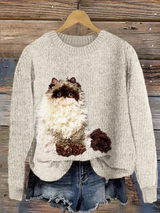 Comstylish Fuzzy Ragdoll Cat Fringe Knit Cozy Sweater