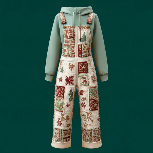 Comstylish Retro Christmas Elements Patch Printed Women's Overalls