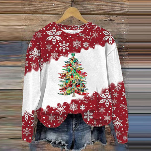 Comstylish Women's Christmas Tree Art Print Sweatshirt