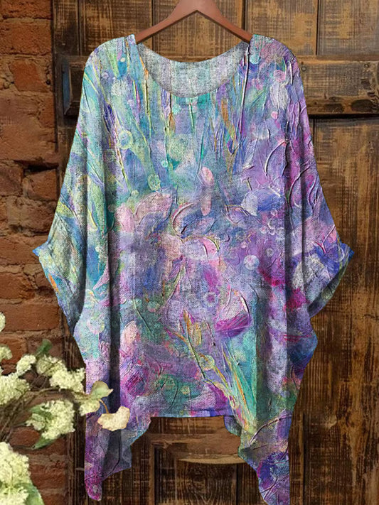 Women's Retro Flowers Print Short Sleeve Top artswardrobe