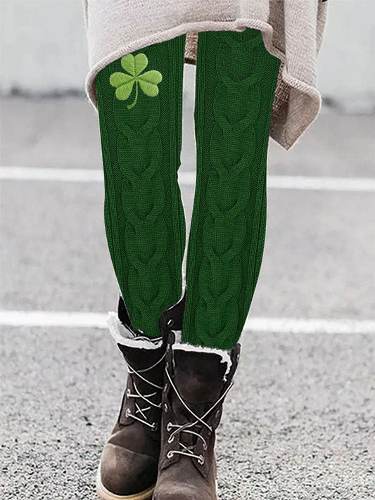 Shamrock Embroidered  Jacquard Cozy Leggings artswardrobe