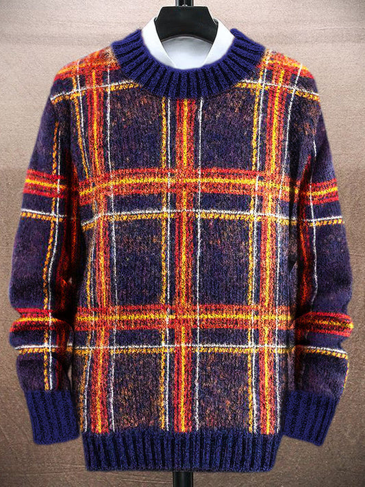 Vintage English Plaid Pattern Men's Knit Sweater artswardrobe