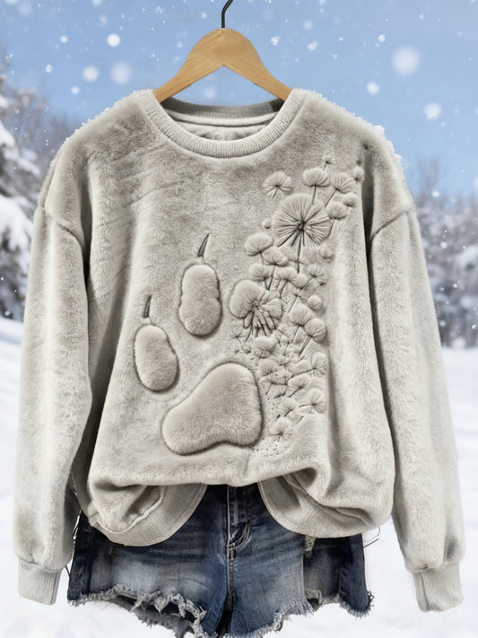 Comstylish Vintage Paws & Dandelions Art Cozy Plush Sweatshirt