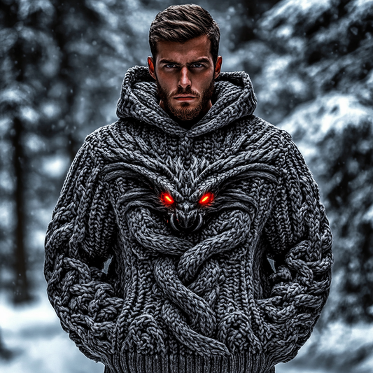 Men's Dragon Viking Celtic Chunky Knit Hooded Sweater elevenforest