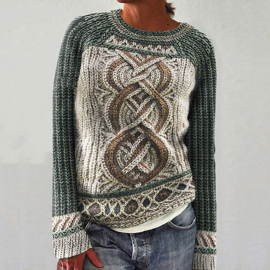 Women's Contrast Celtic Knot Irish Shamrock Sweater elevenforest